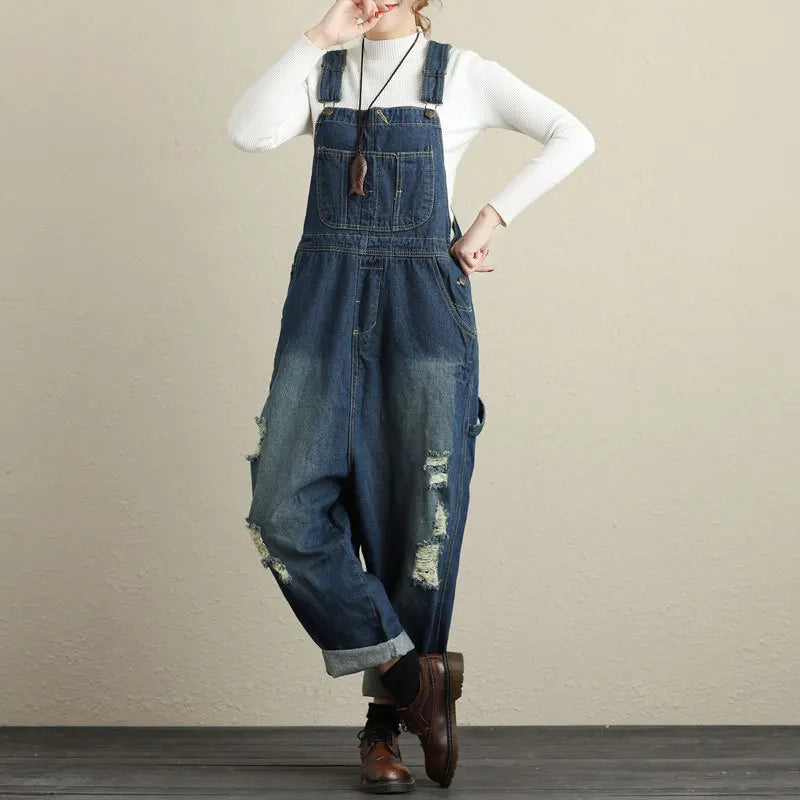 Jumpsuits Women Causal Loose Denim One Piece Mom Jeans Suspenders Overalls Wide Leg Long Pants High Waist Rompers Y2k Streetwear Aviola