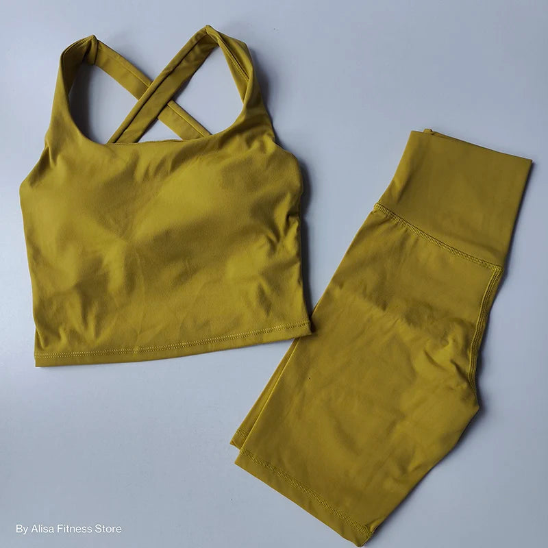 2PCS  Women Yoga Set Workout Sports Bra Set Sportswear Gym Clothing Fitness Long Sleeve Crop Top High Waist Shorts Sports Suits Aviola