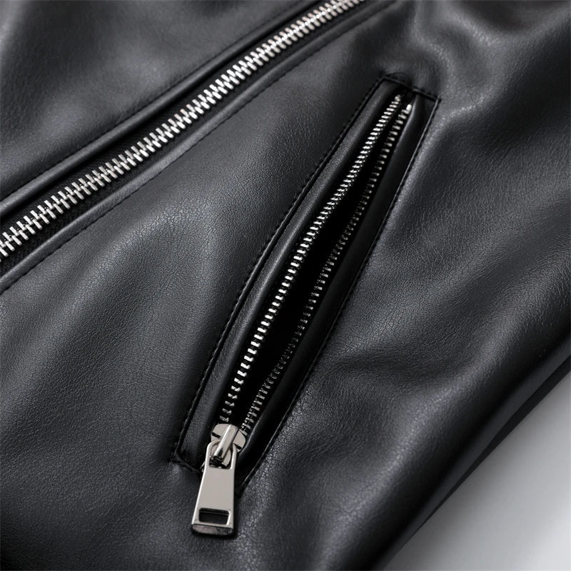 RARF  Women's new spring and autumn style black imitation leather locomotive style loose jacket coat handsome pu motorcycle top Aviola