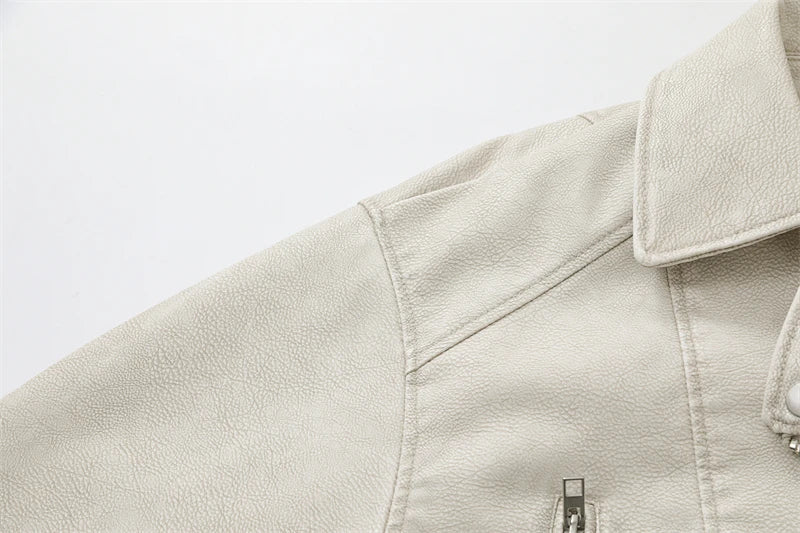 Chaqueta de cuero lavado con cinturón para mujer, abrigo corto con cremallera degradada y cuello vuelto Vintage, chaqueta elegan Aviola