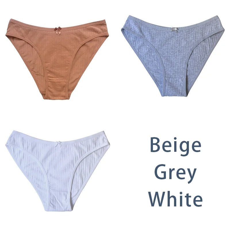 3PCS/Set Women Cotton Panties Sexy Classic Underwear Low Rise Female Rib Underpants Girls Comfort Briefs Bow Lingerie Aviola