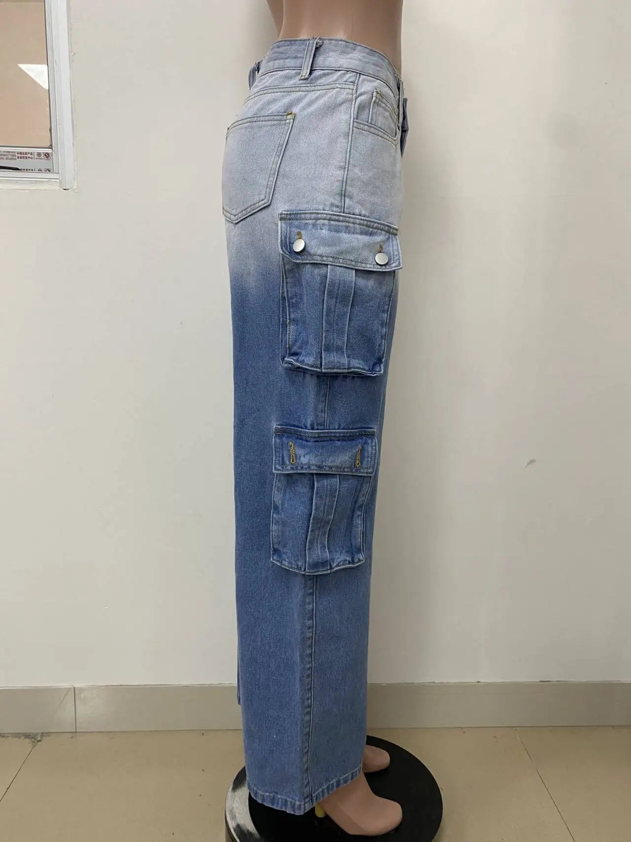 Jeans Women Denim Long Pant Cargo Pants Gradation Pockets High Waist Straight Trousers Y2k Streetwear Party Club Casual Loose Aviola