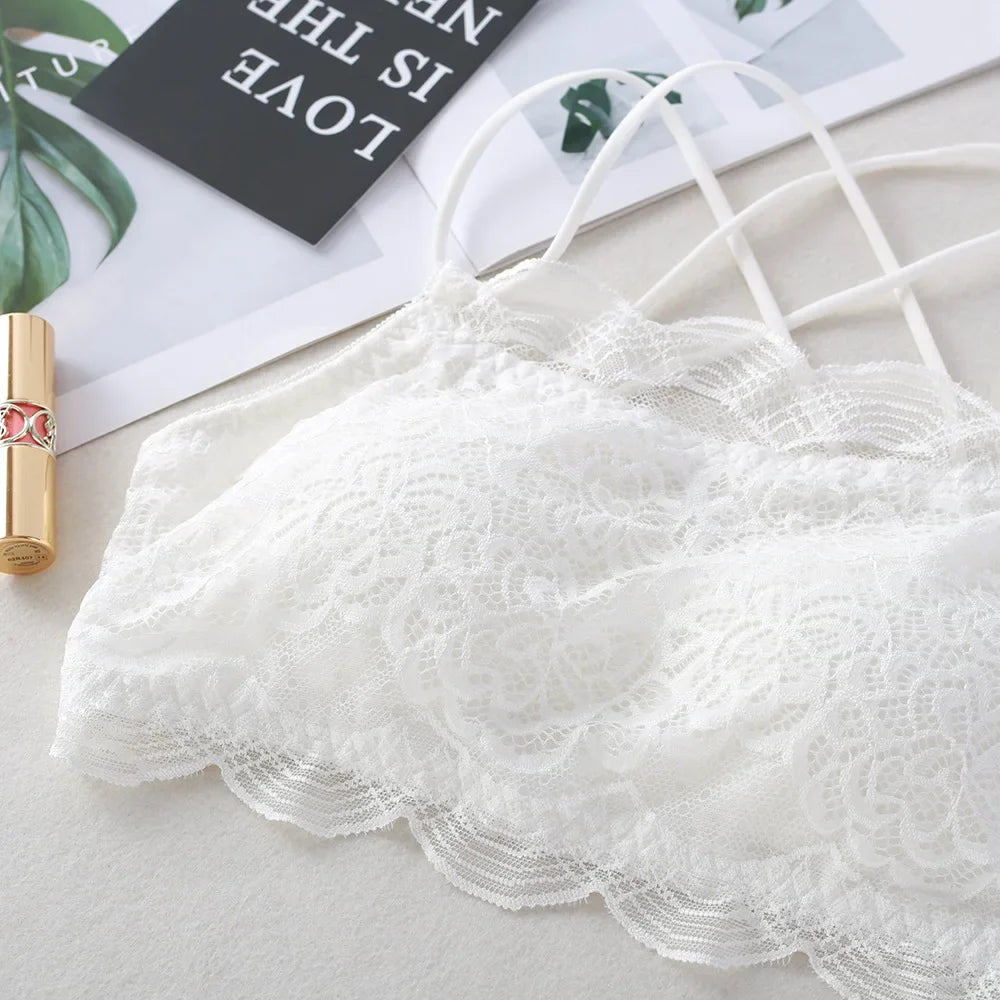 Lace Bra Tube Top For Women Non-wire Bra Tops Female Crop Top Cross Back Beauty Back Underwear Lace Bralette Lingerie Aviola
