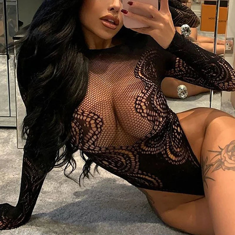 New Sexy Crotchless Lingerie Women Plus Size Bra & Brief Sets Erotic Teddy Bodycon Bodysuit High Waist Long Sleeve Underwear Set Aviola
