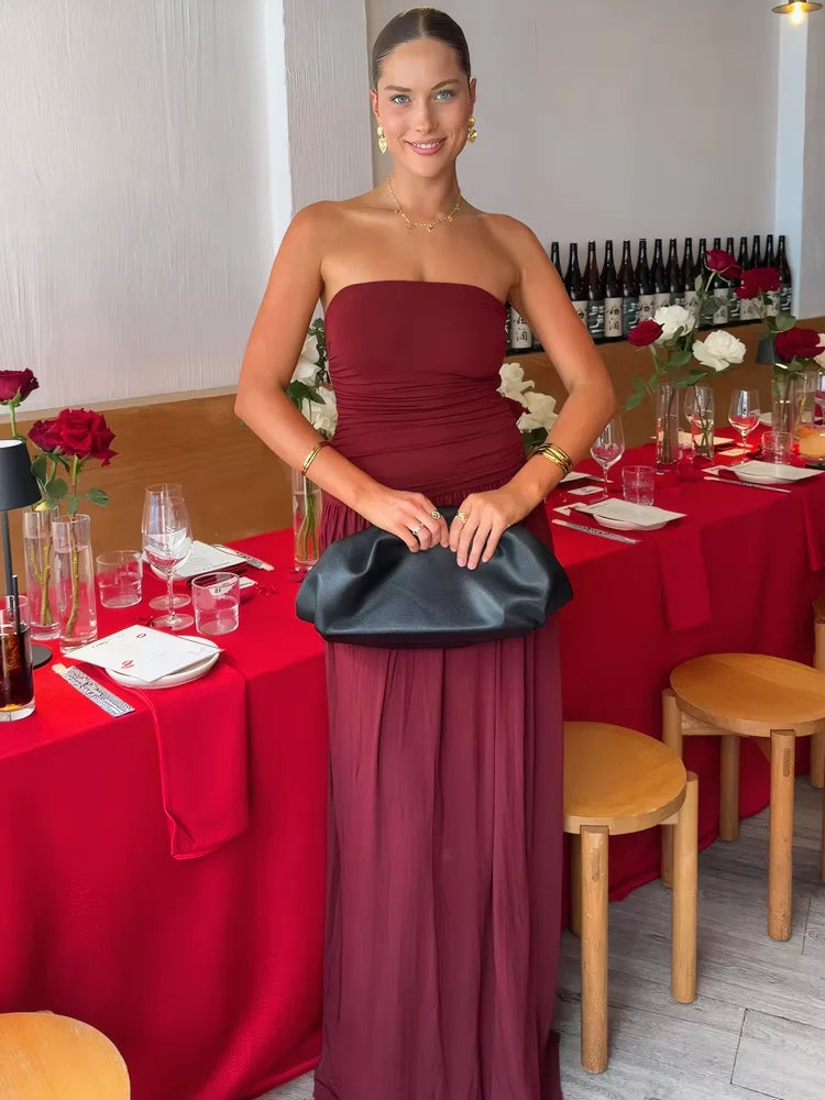 New summer sleeveless sexy strapless pleated long dress Aviola