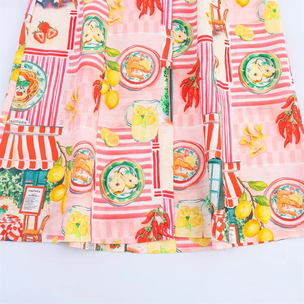 BM&MD&ZA2025Backless Fashion Printed Patchwork Suspender Dress Seaside Holiday Style Long Dress Summer Women's Wear Aviola