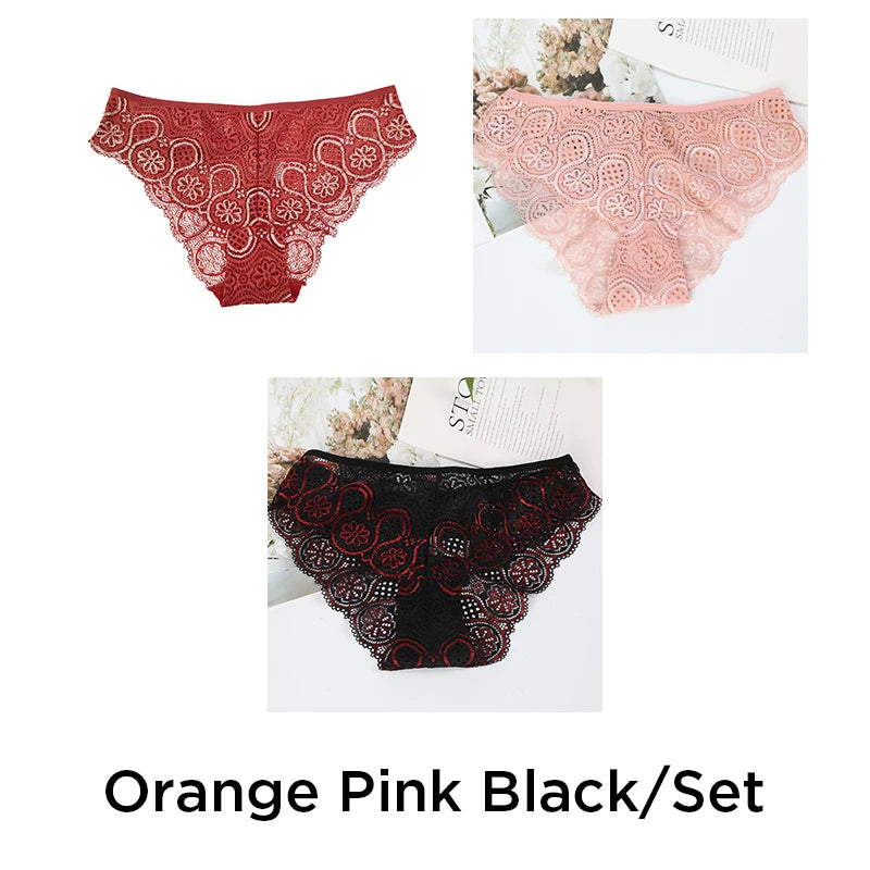 3PCS/Set Lace Panty Sexy Weave Panties for Women Floral Briefs Female Underwear Printed Underpants Fashion Sexy Lingerie NKT2135 Aviola