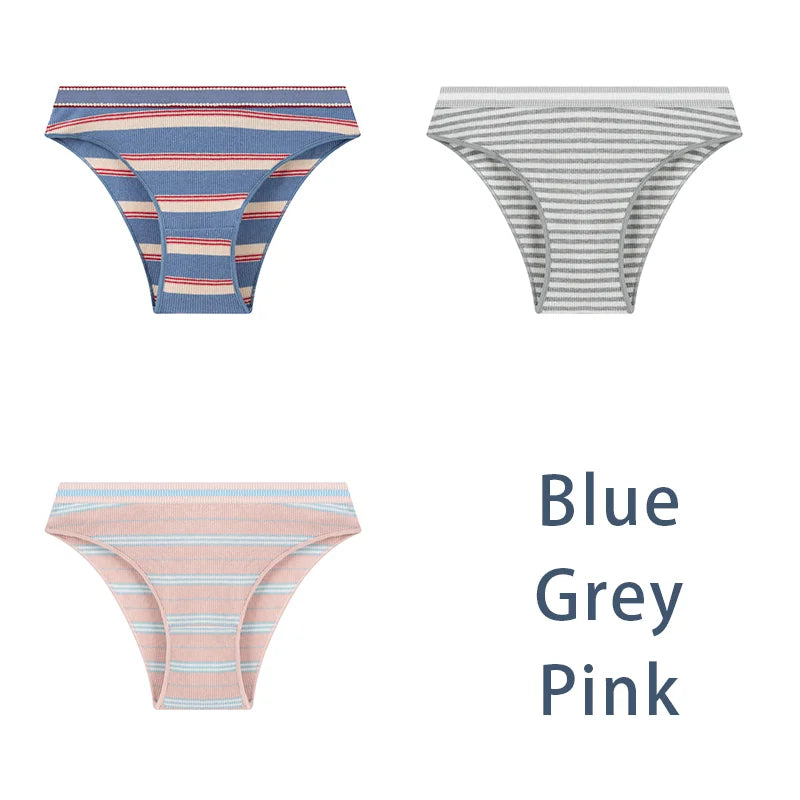 3PCS/Set Women Cotton Sexy Striped Panties Female Low Waist Underwear Classic Comfort Lingerie Girls Cute Briefs Aviola