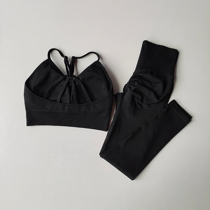 2PCS Women's Seamless Sports Bra Yoga Suit Quick-Dry Hip Lifting Fitness Gym Workout Sets Outfit Leggings Set Gym Wear Set Aviola