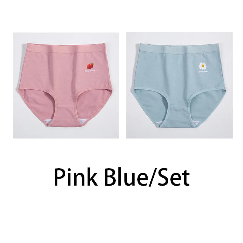 2Pcs/Set Women Printed Big Size Panties Cotton Underwear Lingerie Plus Size Sexy Female High Waist Comfort Briefs Aviola