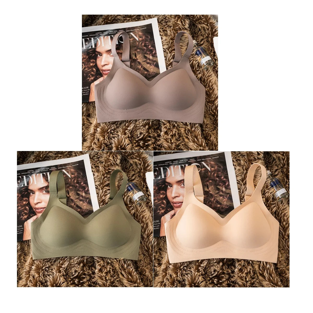 3Pcs/Set Seamless Bras For Women Padded Bra Non-wire Underwear Sexy Lingerie Wide shoulder Straps Brassiere Soft Tops Intimates Aviola