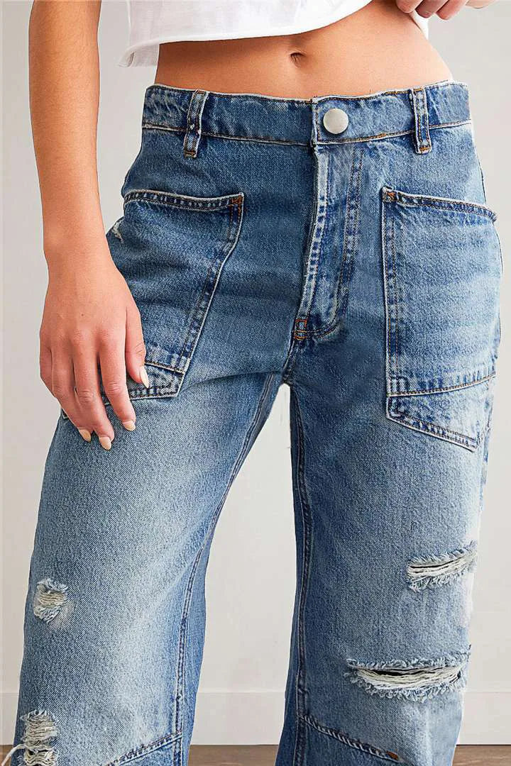 Denim Pant Women Jeans Long Pants Slim Club High Waist Straight Trousers Y2k Streetwear Elegant Causal Splice Work Hole 2025 Aviola