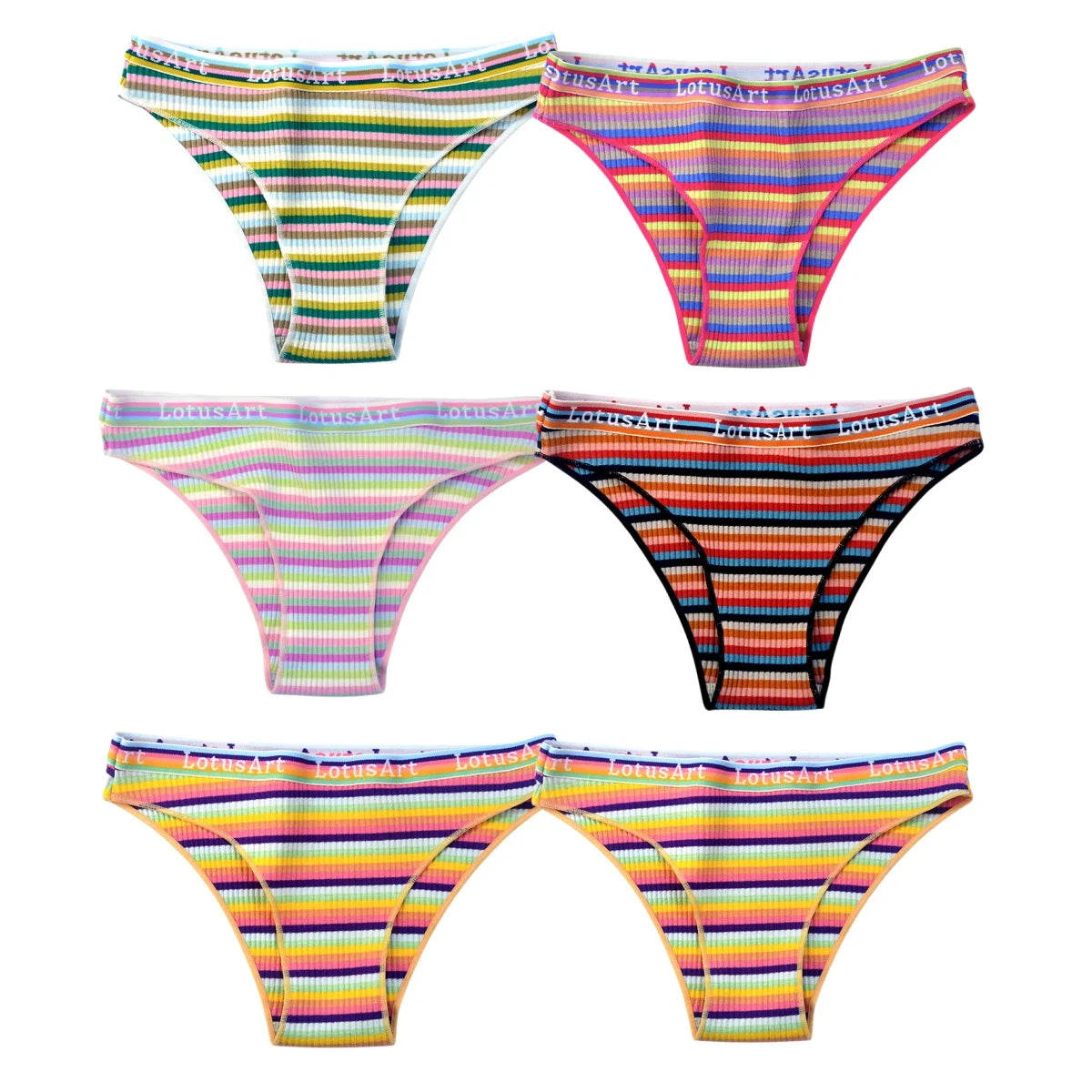 6PCS/Set Cotton Panties For Women Striped Briefs Low Waist Bottoms Female Sports Underpants Seamless Underwear Sexy Lingerie Aviola