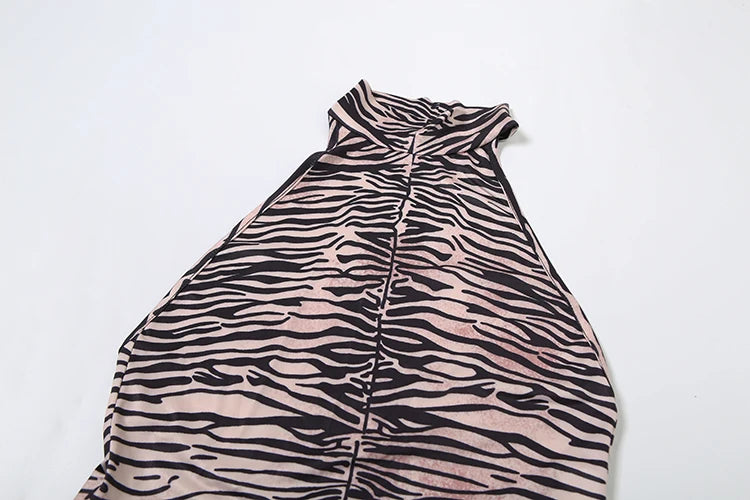 Nibber Split Tiger Stripes Maxi Dress Women Y2K Tight Stretch Summer Backless Sleeveless Sexy Midnight Clubwear Party Vestidos Aviola