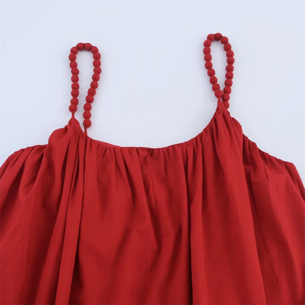 BM&MD&ZA2025beads decoration design loose casual versatile simple suspender dress summer new women's long skirt Aviola