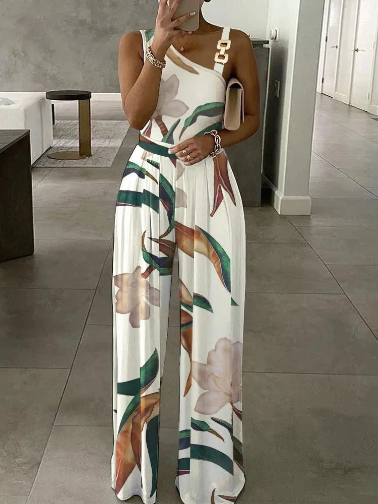 Floral Print Jumpsuit Women Summer Y2k Straight Party Overalls Y2k Club Romper Elegant Off Shoulder Sleeveless Party Jumpsuits Aviola