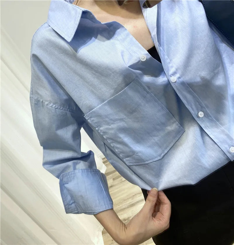RARF Women Autumn Single Breasted Blouses Vintage Lapel Collar Long Sleeve Office Lady Female Shirt Chic Pocket Top Blusas Aviola