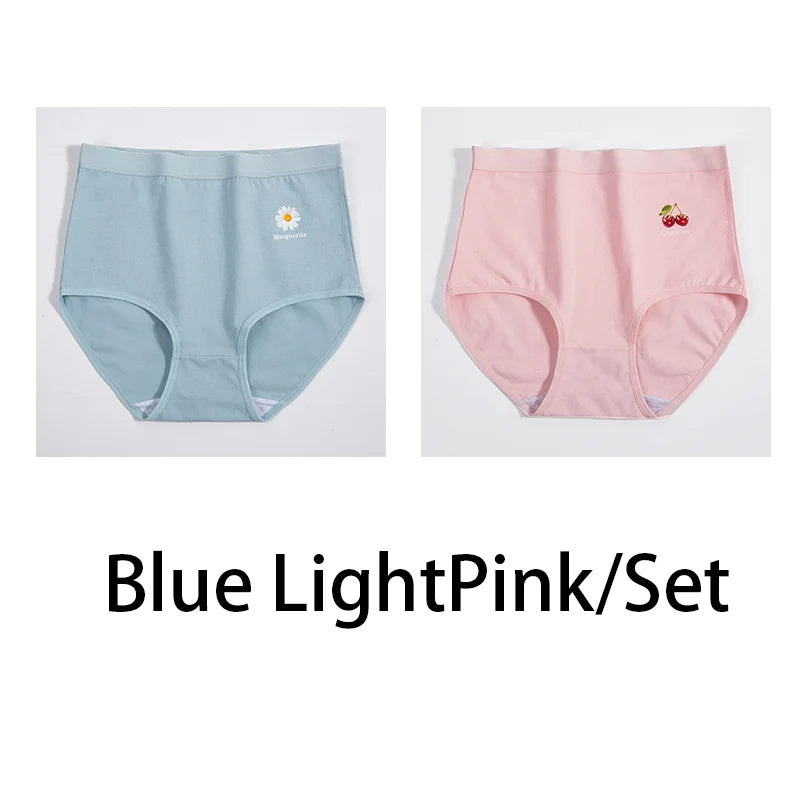 2Pcs/Set Women Printed Big Size Panties Cotton Underwear Lingerie Plus Size Sexy Female High Waist Comfort Briefs Aviola