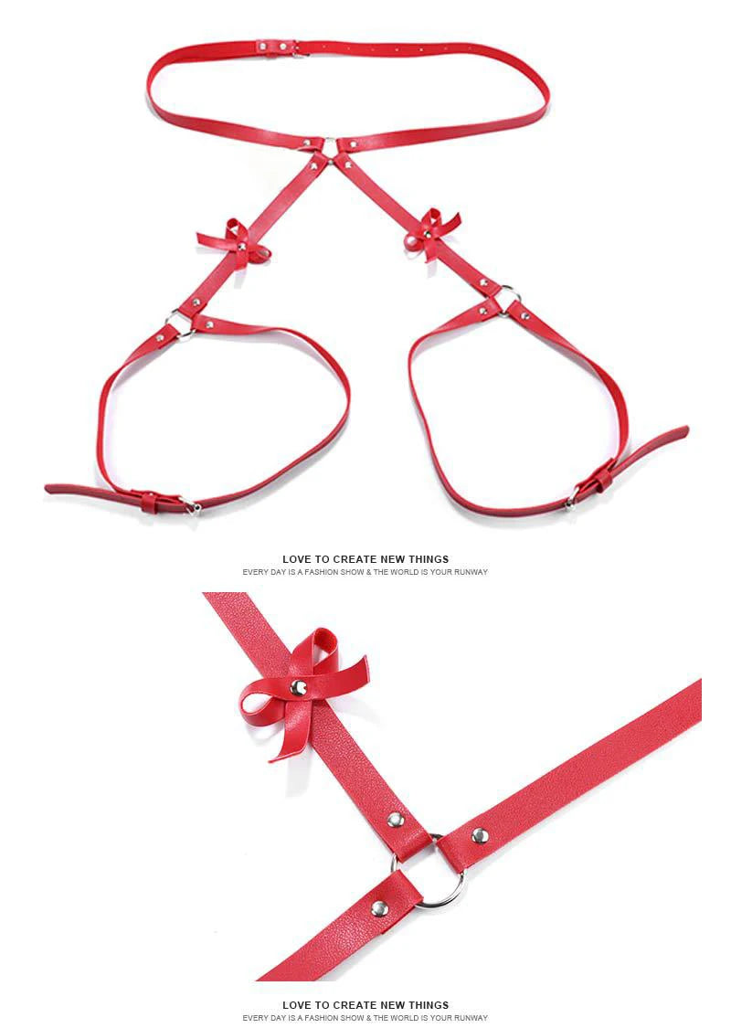 Bdsm Bondage Leg Harness Garter Belt Erotic Lingerie Women Body Garters Gothic Lenceria Mujer Sexy Bow PU Leather Harness Belts Aviola