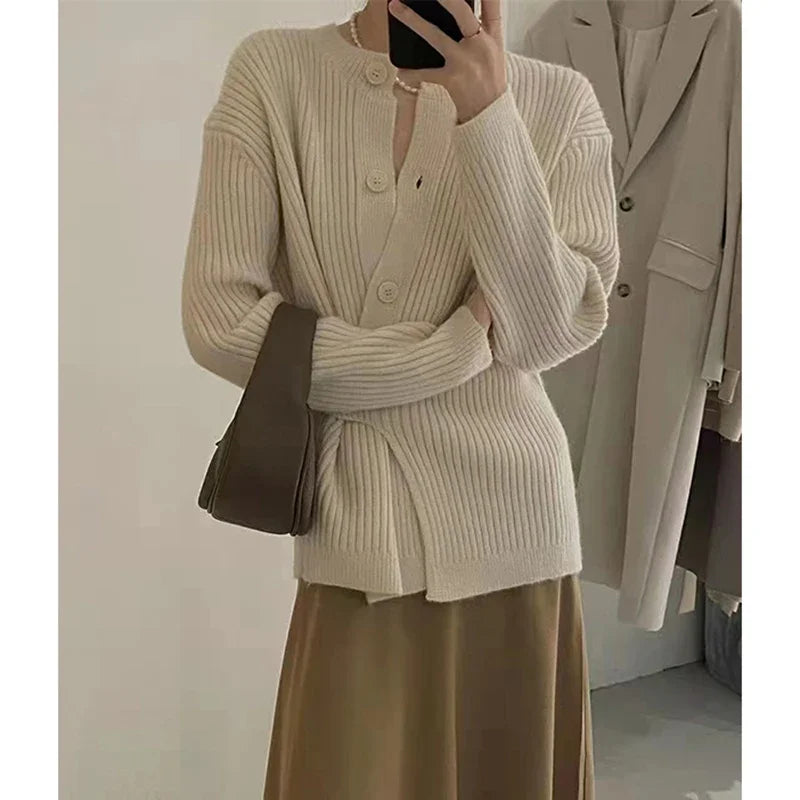 MEXZT Irregular Knitted Cardigan Women Elegant Black Sweater Coat Korean Fashion Slim Knitwear Winter Ladies Basic Chic Jumpers Aviola