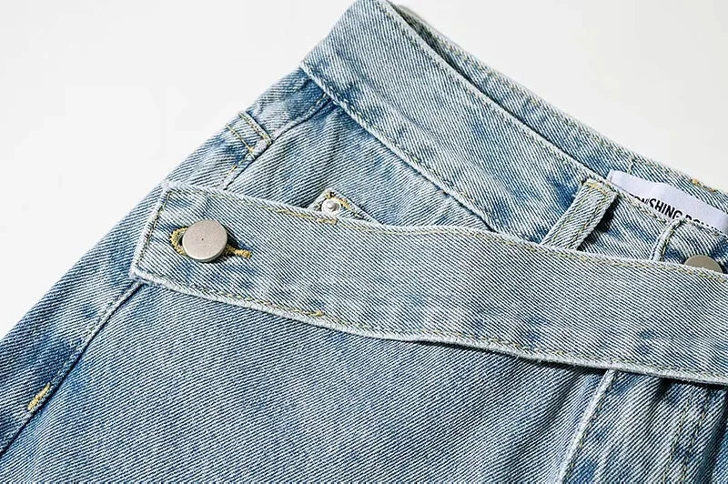 Spliced Wide Leg Denim Pants Women Ankle Length Jean Solid Loose Pockets High Waist Washed Vintage Jeans Zipper Fly Basics 2024 Aviola
