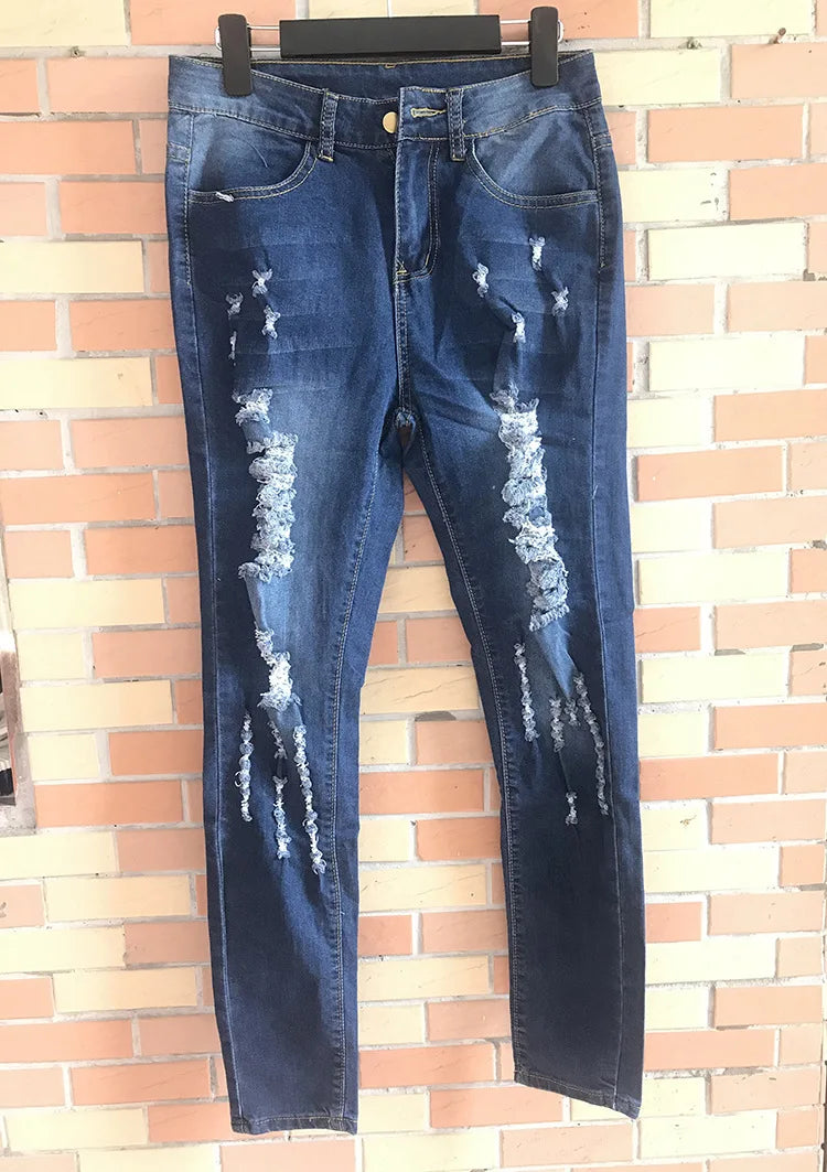 Jeans Women Hole Denim Pencil Pants Ripped Skinny Ankle Length Trousers Stretch High Waist Distressed Washed 2025 Streetwear Aviola