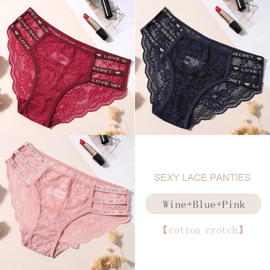 3PCS/Set Sexy Transparent Briefs Lace Panties for Women Lingerie Panties Floral Lace Female Underwear Ladies Underpants Lingerie Aviola