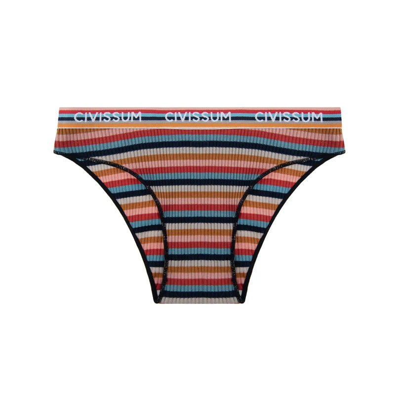 Women Cotton Seamless Panties Female Plus Size Sweety Underwear Sexy Colorful Rainbow Striped Lingerie Girls Cute Briefs NK606 Aviola
