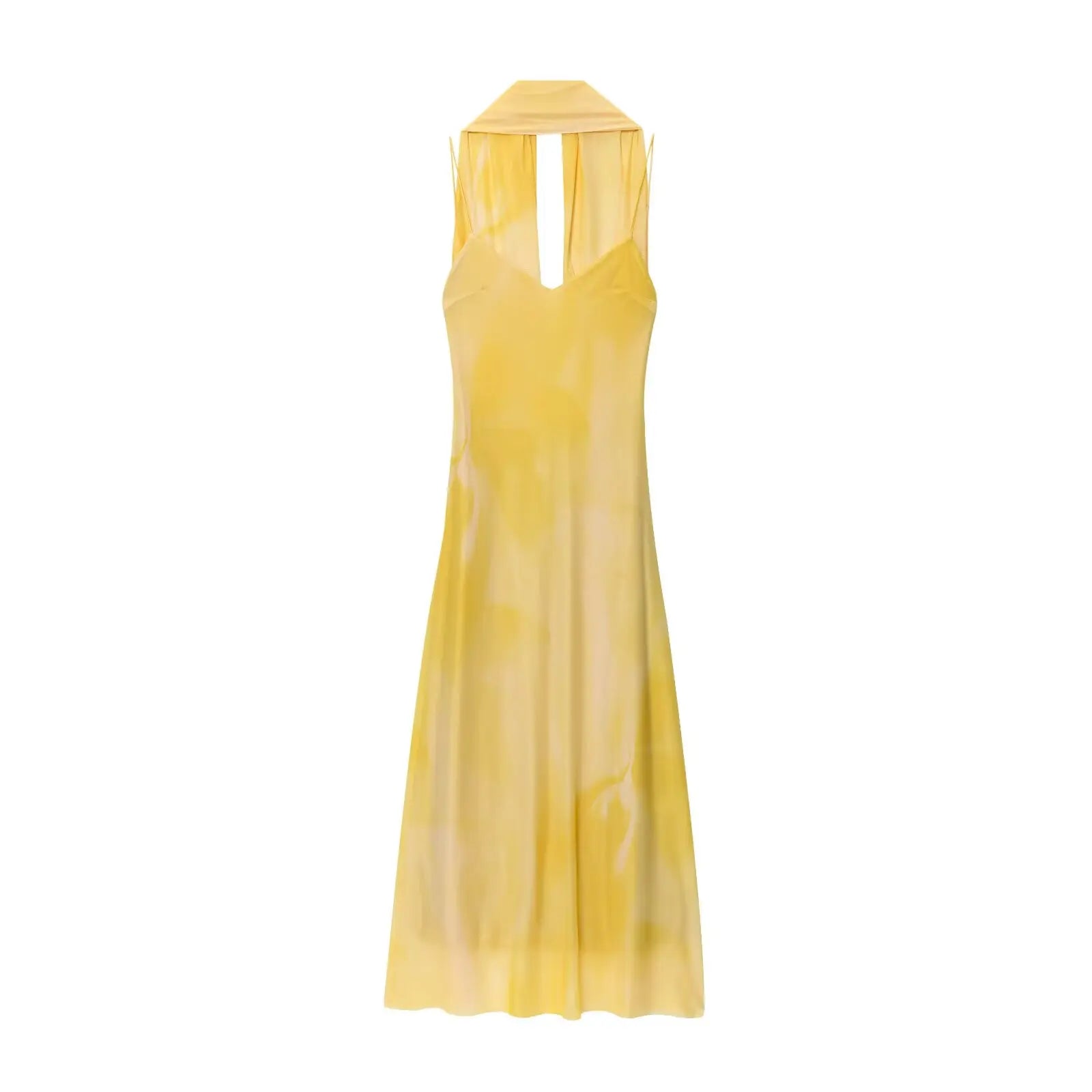 UNIZERA Scarf Printed Backless Long Dress 2025 Summer New Arrivals Women's Wear Elegant Satin Textured Dress Aviola