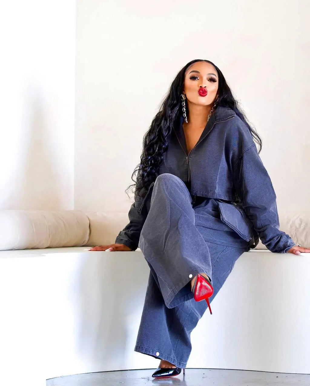Denim Two Piece Sets Women Coat Jacket Wide Leg Pants Jeans Suits Matching Sets Trousers Outfits 2025 Y2k Streetwear Party Aviola