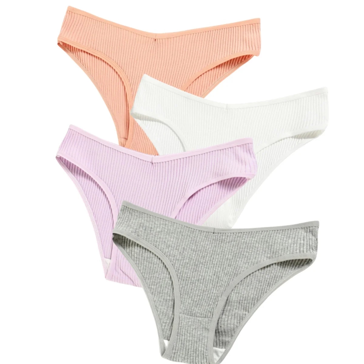 4Pcs/Set Seamless Panties Cotton Briefs Low Waist Bikini Panty Sports Underwear Breathable Solid Color Ribbed Underpants Aviola