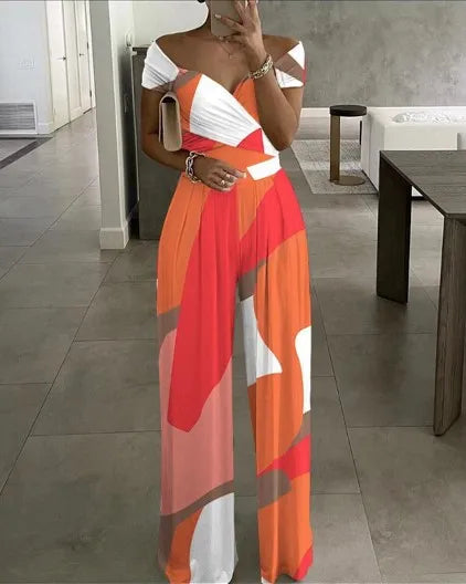 Floral Print Jumpsuit Women Summer Y2k Straight Party Overalls Y2k Club Romper Elegant Off Shoulder Sleeveless Party Jumpsuits Aviola