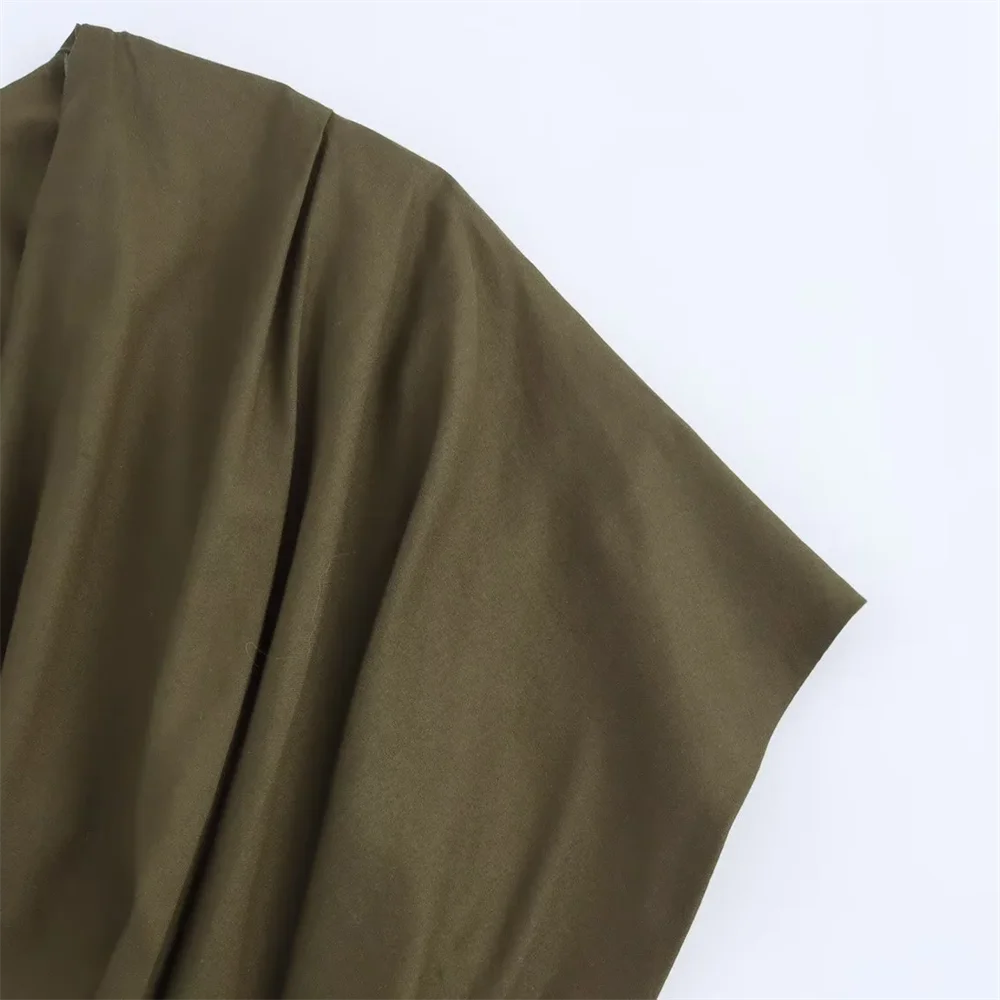 BM&MD&ZA2025Deep V-neck Pleated Shoulder Sleeve Loose A-line Dress Summer New Arrivals Women's Clothing Aviola