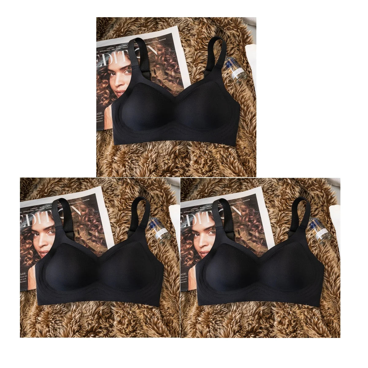 3Pcs/Set Seamless Bras For Women Padded Bra Non-wire Underwear Sexy Lingerie Wide shoulder Straps Brassiere Soft Tops Intimates Aviola