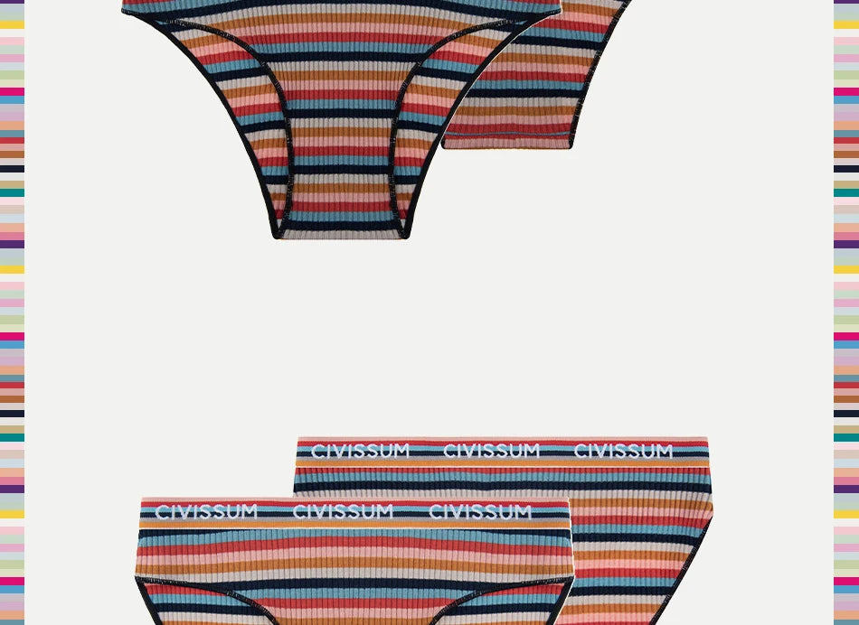 Women Cotton Seamless Panties Female Plus Size Sweety Underwear Sexy Colorful Rainbow Striped Lingerie Girls Cute Briefs NK606 Aviola