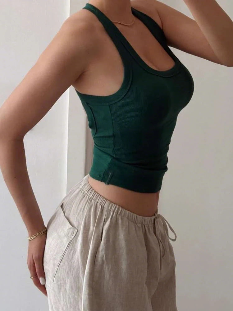 Nibber Sporty Women Vests Low-Neck Backless High Elasticity Solid Skinny Summer Trend Daliy Street Versatile Simple Mini Tops Aviola