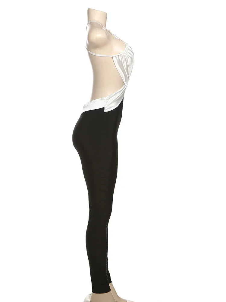 Nibber Slim Sexy Backless Jumpsuit Women Sleeveless Cross Ruched Wrap Straps Midnight Coquette Workout Activity Fitness Overalls Aviola
