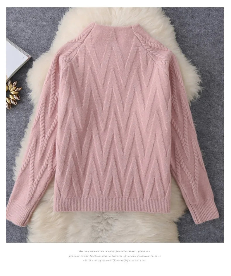 Women Tracksuit Thick Sweater Autumn Winter Knitted Two Piece Set Top+Knitted wide leg Pant Warm Sweater Elastic Trousers Suits Aviola