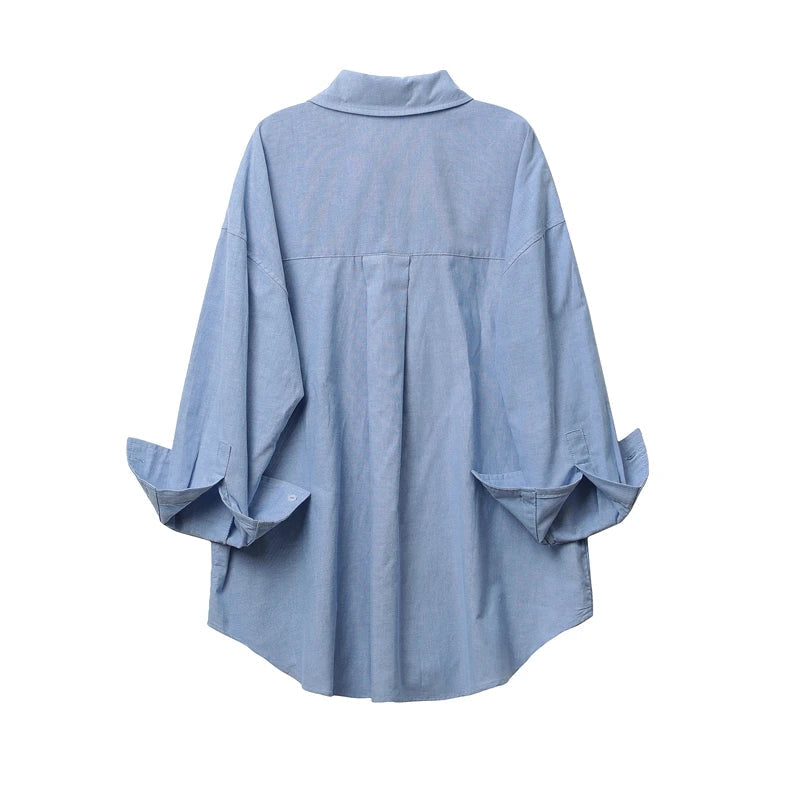 RARF 2024 New women's lapel loose Oxford long sleeve shirt, elegant blouse, vintage style, suitable for the office, fall Aviola
