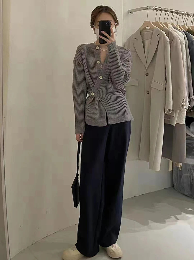 MEXZT Irregular Knitted Cardigan Women Elegant Black Sweater Coat Korean Fashion Slim Knitwear Winter Ladies Basic Chic Jumpers Aviola