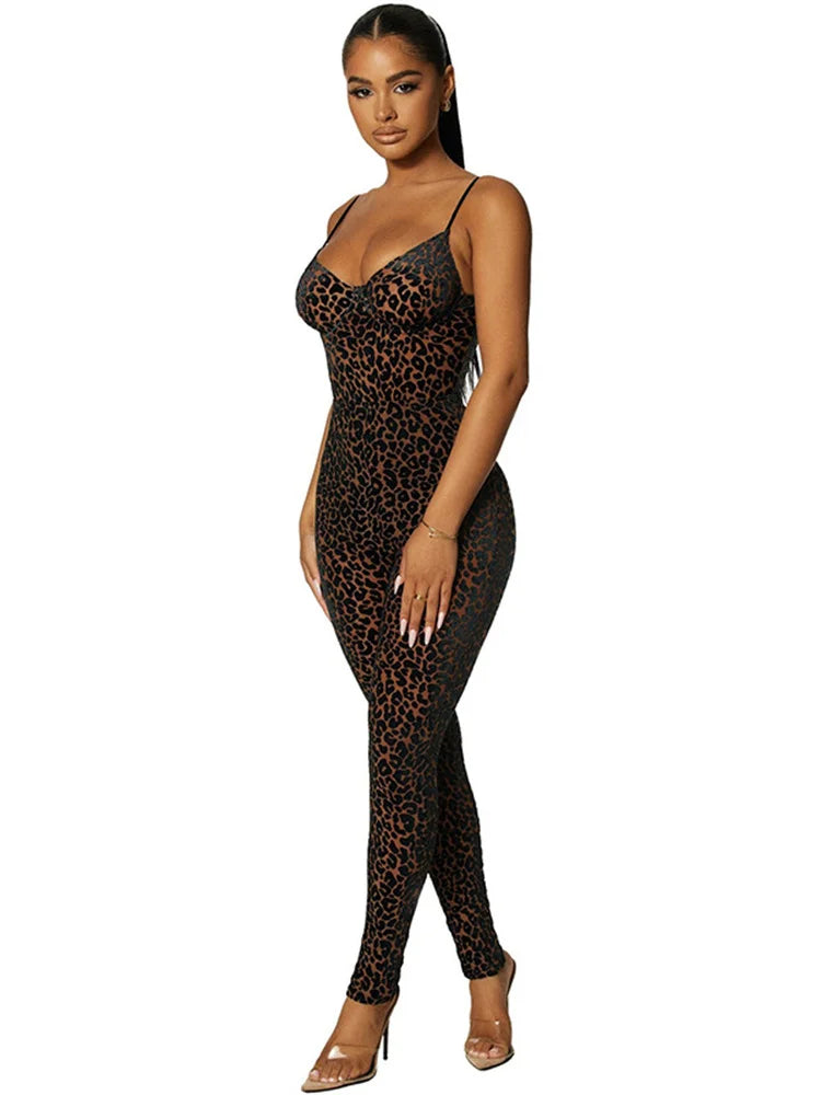 Nibber Leopard Print Sexy Skinny Women Jumpsuit Sleeveless Backless Fit Workout Thin Activewear Party Nightclub Stretch Outfits Aviola