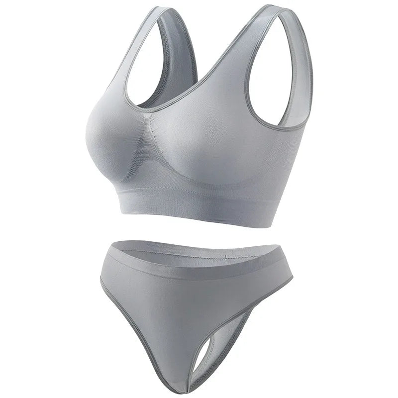 Seamless Bra Set Women Wireless Tanks Bra Female  Low Rise Thongs Panties Sexy Lingerie Set Comfy Underwear Intimates S-5XL Aviola