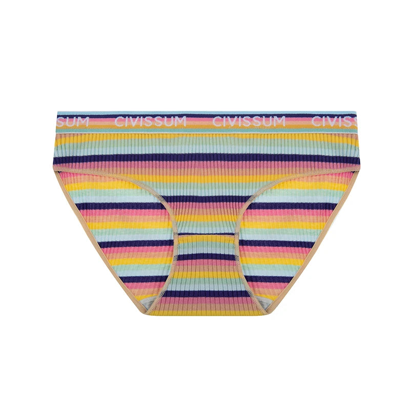 Women Cotton Seamless Panties Female Plus Size Sweety Underwear Sexy Colorful Rainbow Striped Lingerie Girls Cute Briefs NK606 Aviola