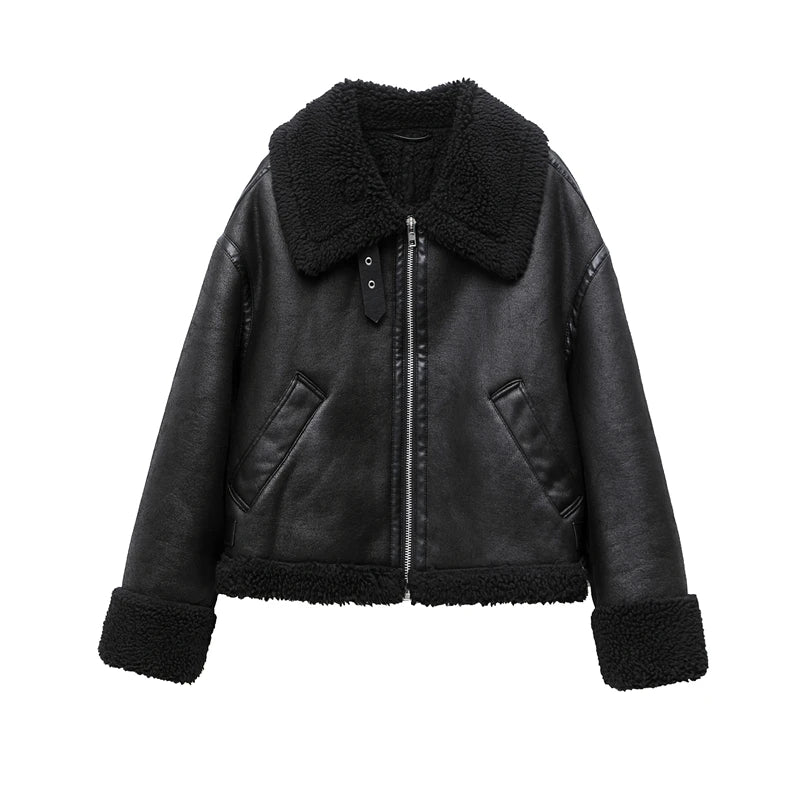 RARF 2024 women's thickened warm fur integrated grab fleece double-sided jacket jacket women's biker top Aviola