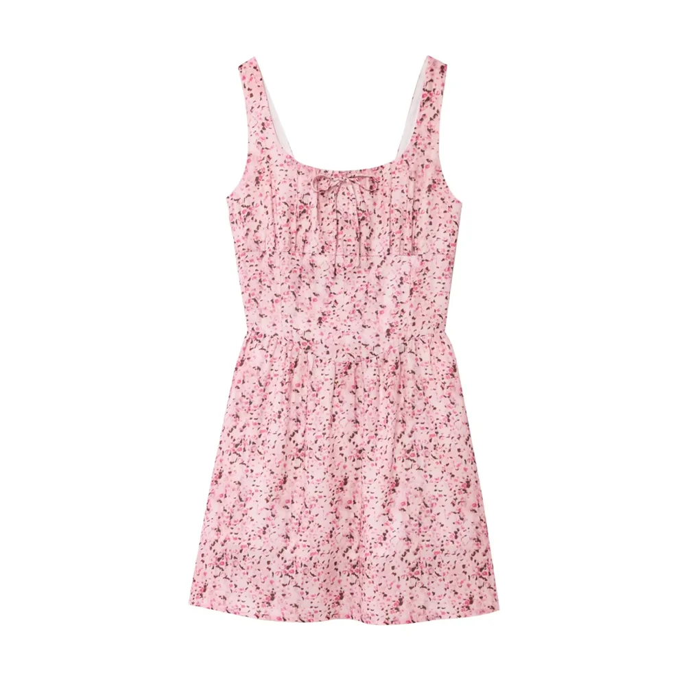 BM&MD&ZA2025floral square neck waist high waist suspender dress pocket decoration short skirt summer new women's clothing Aviola