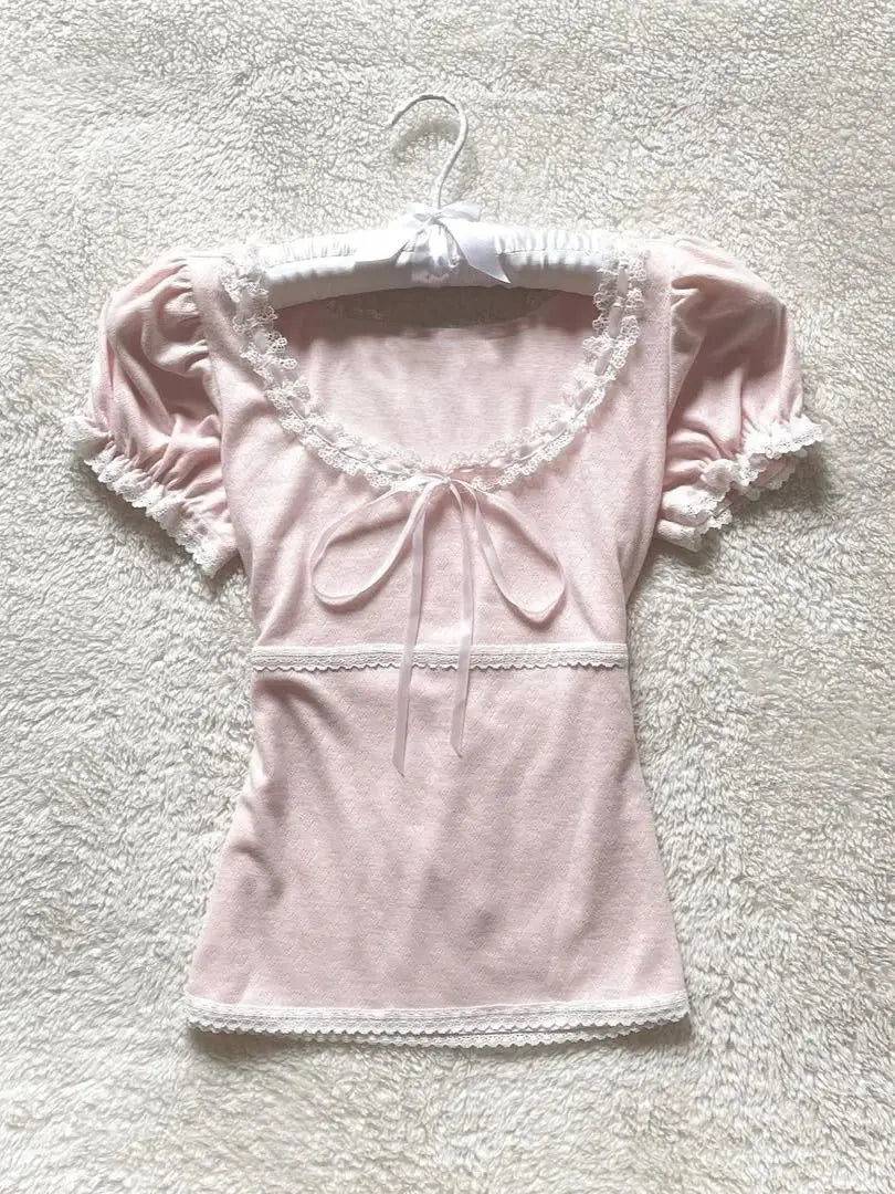 MEXZT Kawaii Pink T Shirt Women Japanese Cute Bow Lace Up Tops Summer Y2K Korean Fashion Lace Patchwork Puff Short Sleeve Tees Aviola