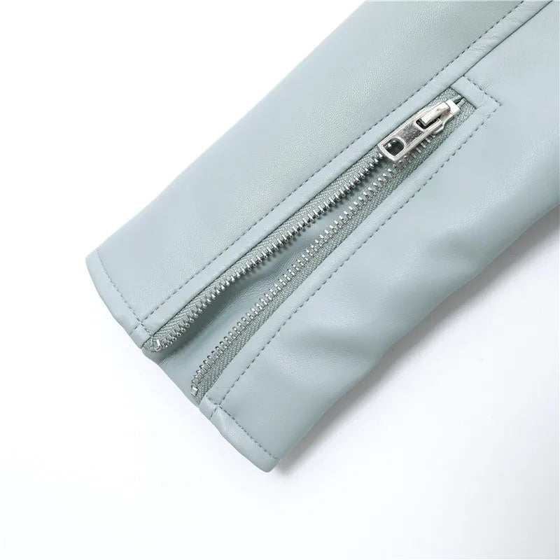 RARF Ladies 2025 Spring and Autumn new candy color handsome motorcycle belt Detachable epaulettes motorcycle jacket leather jack Aviola