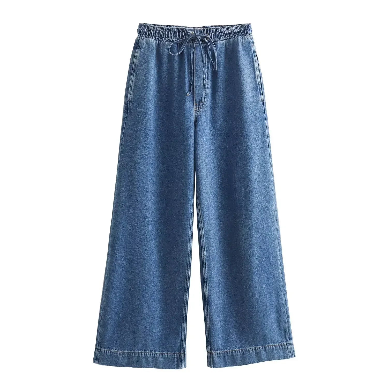 Two Piece Sets Women Denim Top Straight Wide Leg Pants Mom Jeans Matching Sets Lace Up Trousers Ensemble Streetwear Outfits Aviola