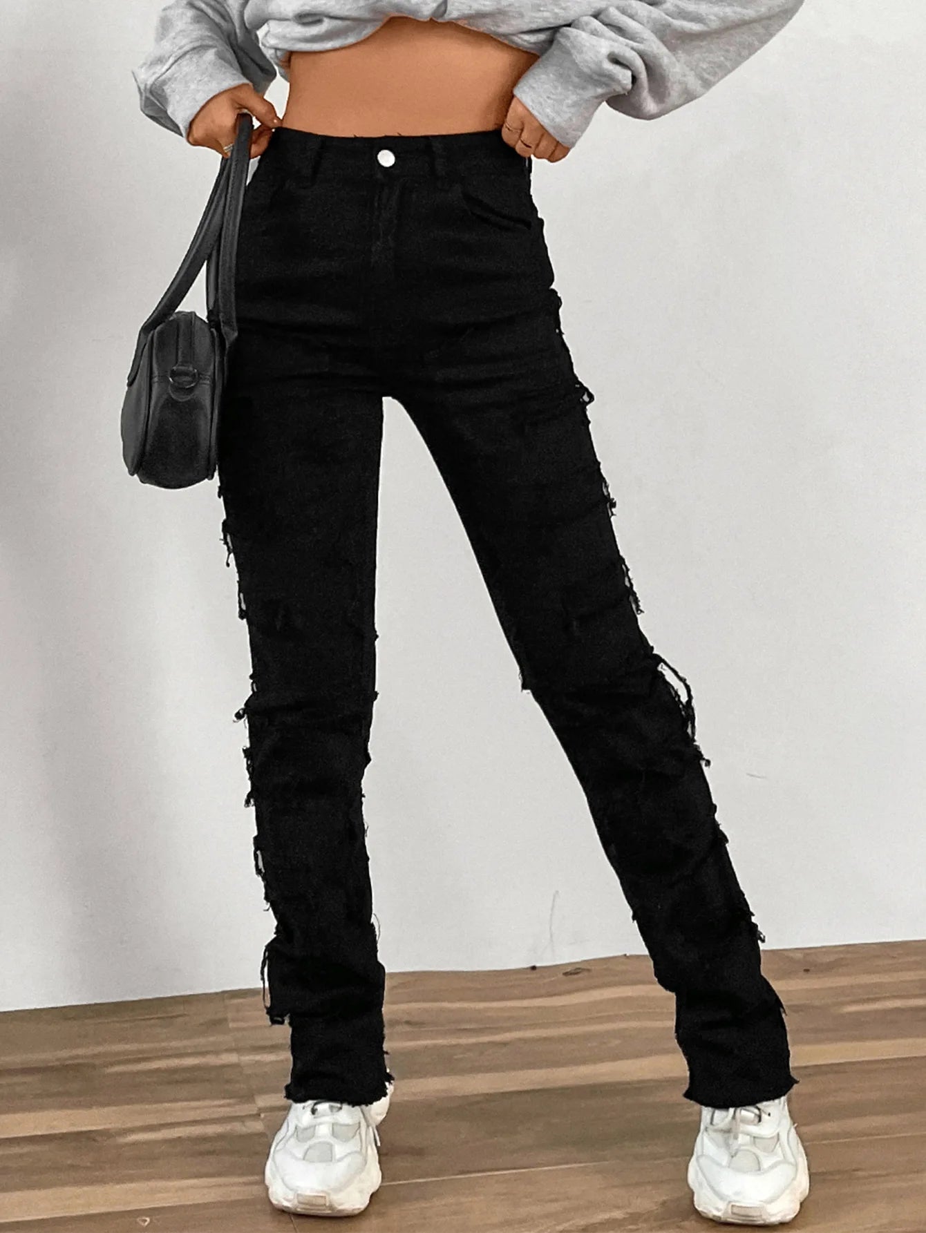 Women Jeans Denim Straight Pants Spliced Patchwork High Street Slim Fit Pockets Mid Waist Washing Zipper Slight Srech 2024 Aviola