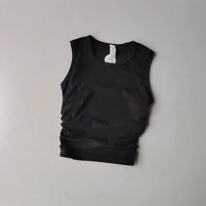 2024 Summer Women's Sports Vest Tank Vest Sleeveless Yoga Vest ruched Slim-fit Quick-dry Sports Tops Running Shirt Fitness Top Aviola
